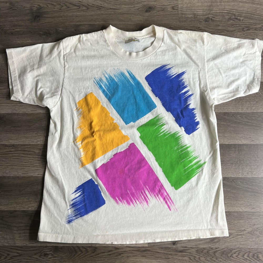 VTG Jacques Moret T Shirt Fits Large Abstract Colorful 1990s Tee Brush Strokes‎